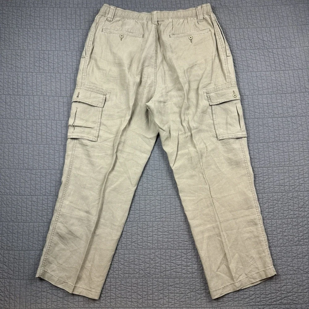 Caribbean Linen Pants Men's 38x30 (36x29) Tan Cargo Pocket Beach Summer‎ Preppy